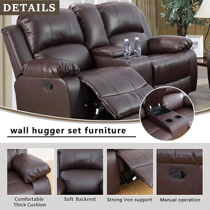 A Ainehome Living Room Furniture Set Leather Recliner Sofa Set Loveseat Chair Furniture Sofa Set for Living Room/Small Space/Rv/House/Office/Theater Seating (A-Brown Leather, Loveseat)