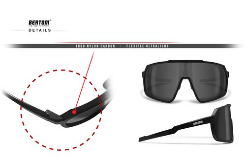 Bertoni Sport Cycling MTB Running Sunglasses for Men Women in TR90 Wide Antifog Lens mod. GEMINI (Matt Black/Shiny Black – Silver Mirror Lens)