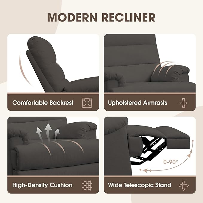 Divanus Dark Grey Glider Rocker Recliner,Swivel Rocking Recliner Chair,Glider Rocking Chair,Reclining Sofa Rocking Chair Nursery,23 Inches Deep Seat & 27 inches High Back,for Living Room