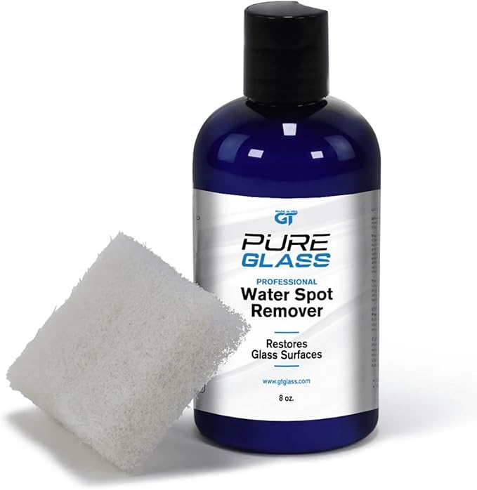 PureGlass Water Spot Remover, Professional-Grade Glass Cleaner for Windshields, Windows & Shower Glass, Removes Hard Water Stains, Calcium, and Mineral Deposits, Scratch-Free Finish, 8 oz