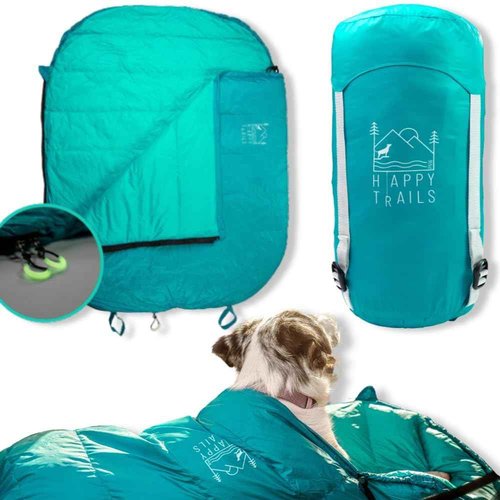 Glacial Blue Ultralight Dog Sleeping Bag with Packable Bed for Hiking, Camping and Outdoor Travel - Medium Size