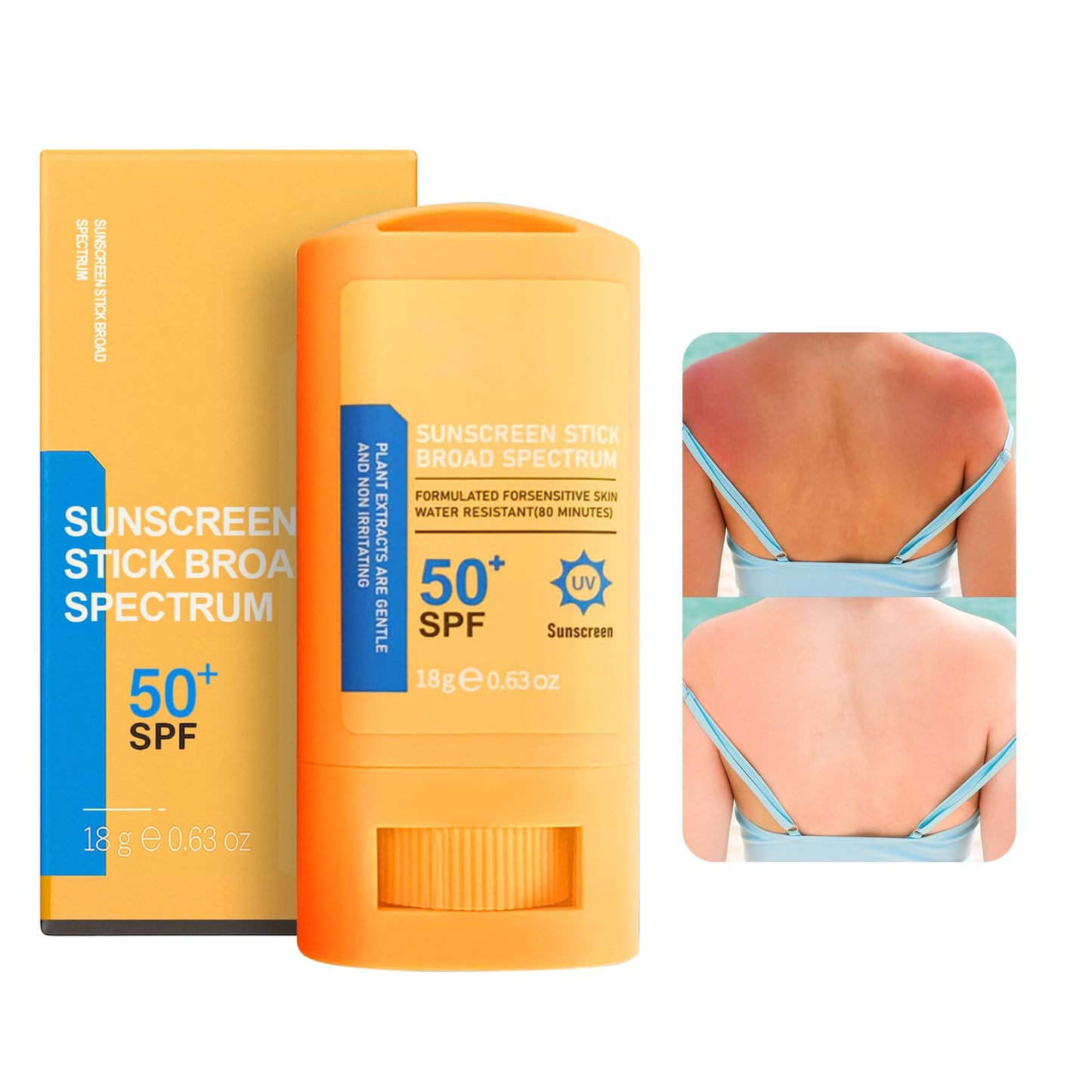 Reef Safe Sunscreen Stick SPF 50+ Broad Spectrum UVA/UVB Protection Water Resistant 80 Min Face & Body with Ceramides & Squalane