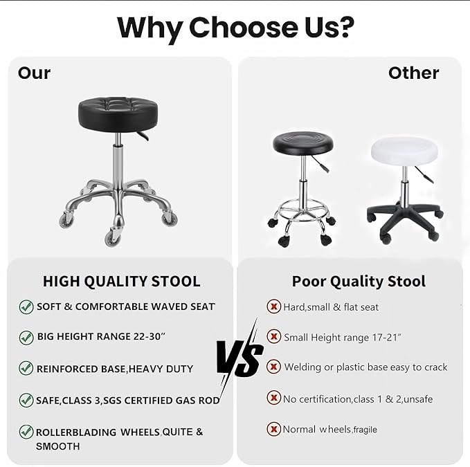 Kaleurrier Swivel Stool Chair Adjustable - Heavy Duty Barber Stool - Hydraulic Rolling Work Stools with Wheels for Hair Beauty Salon Spa Home Kitchen Counter Office Massage Dental Pedicure