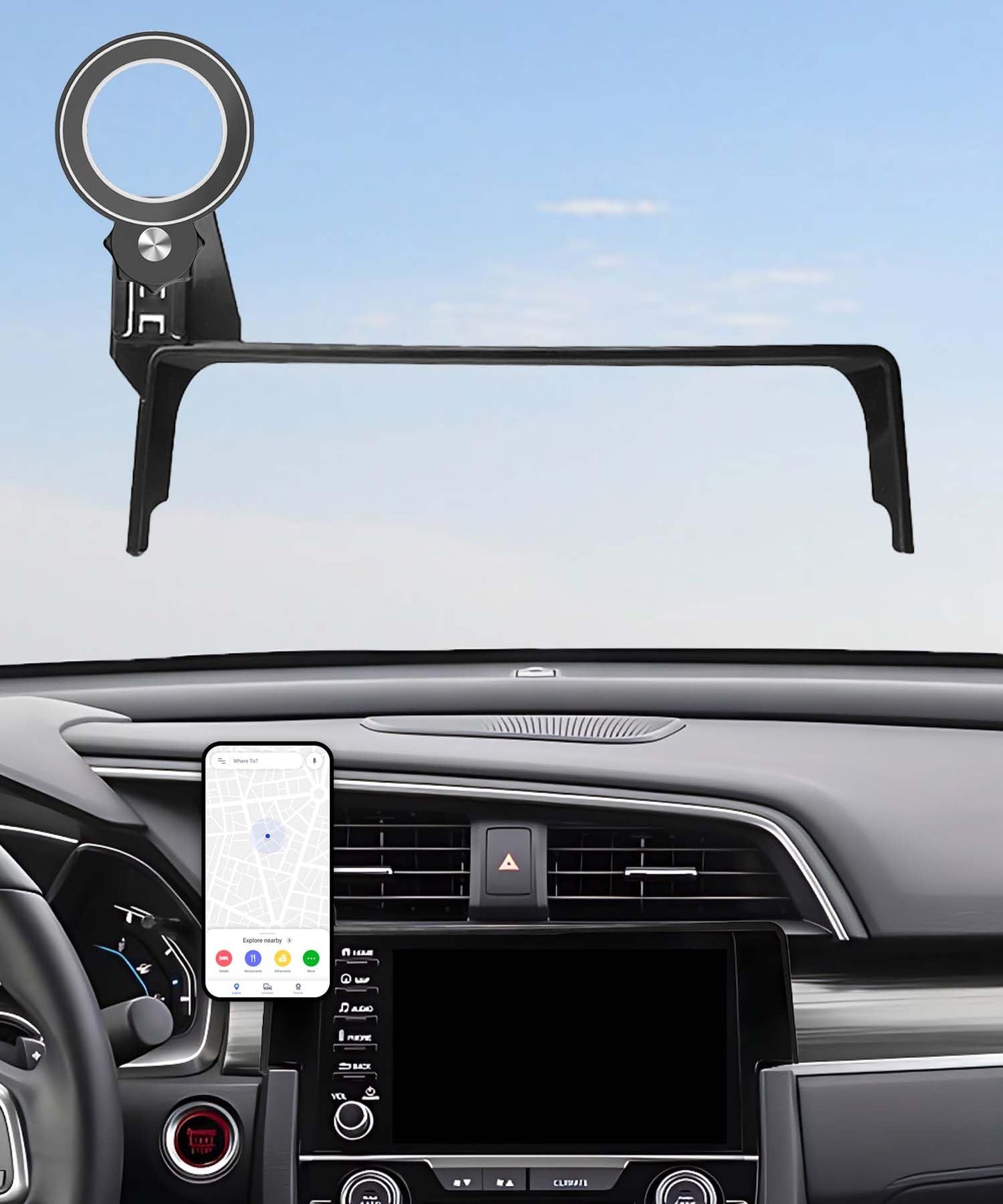Abeeygeomarn Car Phone Holder For Honda Civic 2016-2021 Accessories Apply To 5/7 Inch Touch Screen Fixed Clip Magnetic Cell Phon