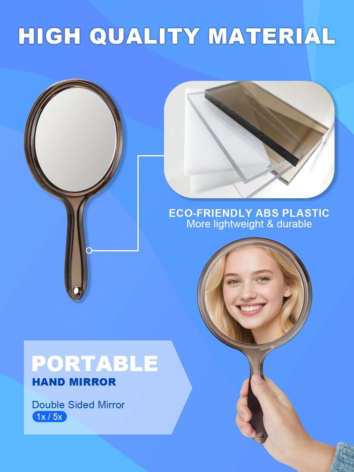 Macaki Handheld Mirror with Handle, 10.5 x 5.7 inches, Double-Sided 1X/5X Magnification Travel Makeup Mirror for Women,Black