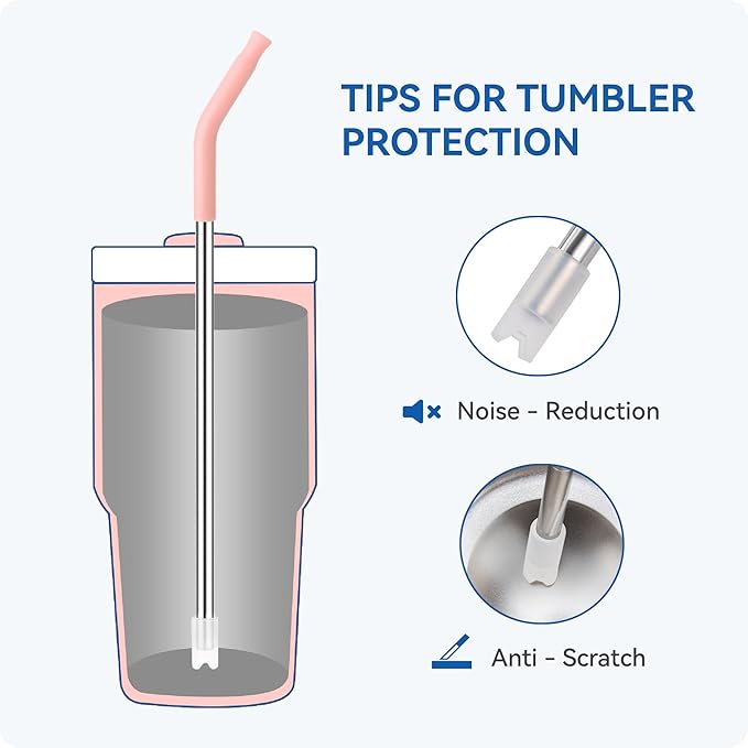 Reusable Metal Straws with Silicone Tip for Stanley 20oz,Stainless Steel Drinking Straws for 20oz Tumbler,3 Straight Tubes & 6 Tips& 1 Cleanr Brush(Lilac)