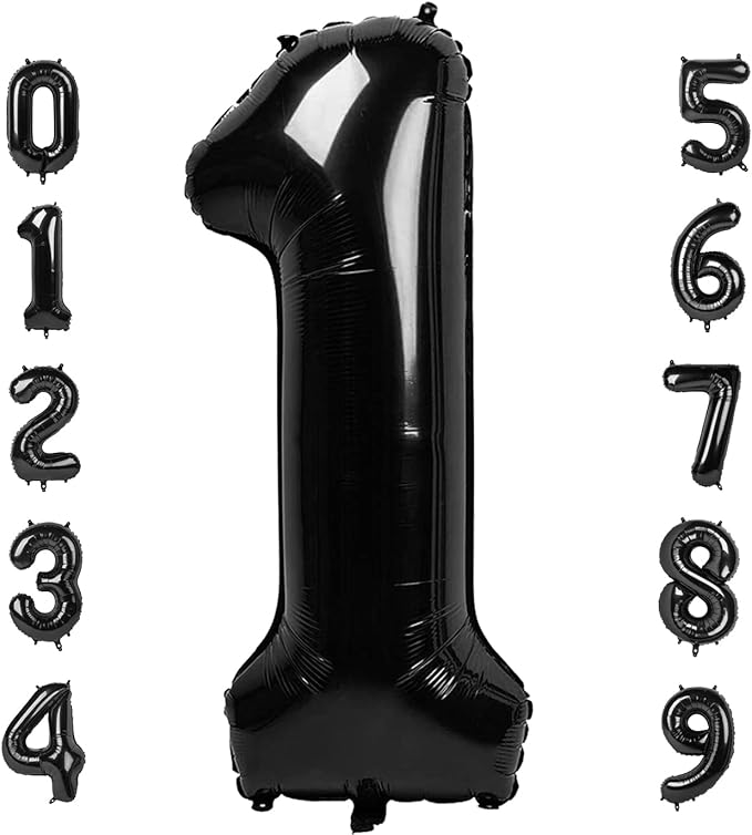 Number Balloons Black 1 Balloon for Birthday Party, One Happy Birthday Decorations, 40 Inch Large One Balloon for 1st Girl...