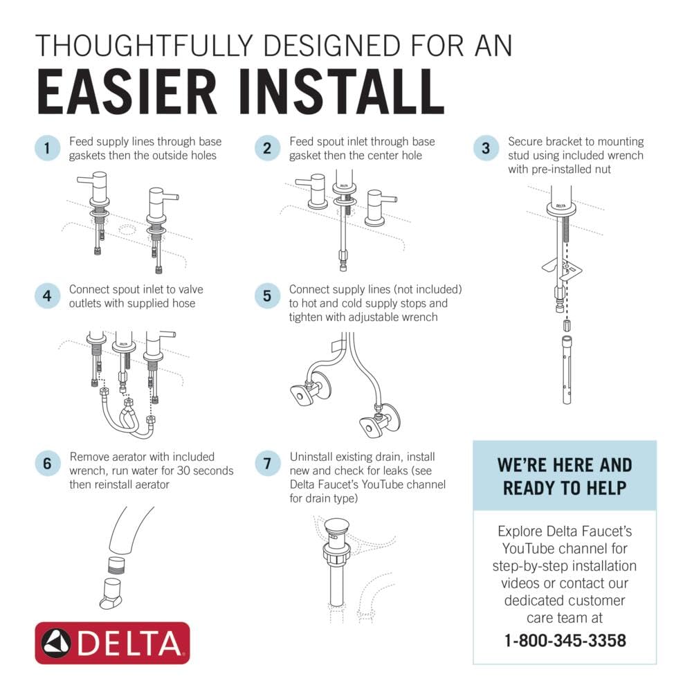 Delta Nicoli Brushed Nickel Faucet 3 Hole, 8 Inch Widespread Bathroom Sink Faucet for Vanity, Push-Pop Drain Assembly, Stainless 35749LF-SS