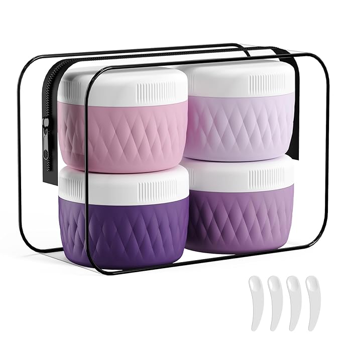 Travel Containers for Toiletries, Silicone Cream Jars BPA-Free, TSA Approved 3oz Travel Size Containers, Leak-proof Silicone Jars with Lid for Cosmetic Face Hand Body Cream (4 Pack)