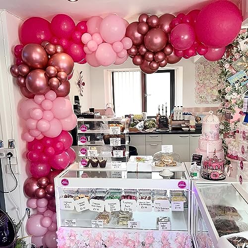 COKAOBE Pink Balloons Garlands Arch Kit, 124pcs Hot Pink Pastel Pink Metallic Magenta Latex Balloons for Wedding Engagemen...