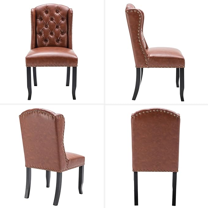 DUOMAY Modern Tufted Dining Chairs Set of 2, PU Leather Upholstered Dining Room Chairs Armless Guest Side Chair for Kitchen Dining Room, Wingback Accent Chairs with Solid Wood, Brown