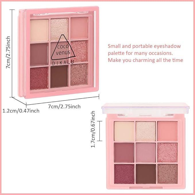 AMY'S DIARY Pink eye shadow palettes,9 Colors Pink Rose Shimmer matte High Pigmented Glitter Pallete Eyeshadow Makeup Colorful Lasting Waterproof Makeup Eyeshadow Palette