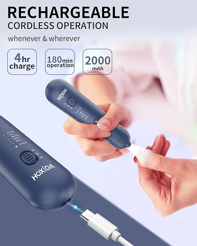 Cordless Electric Nail File Set, Rechargeable Pedicure Tools for feet, Professional Manicure Pedicure Kit 5 Speeds Hand Foot Care Nail Drill for Thick Nail Toenail Cuticle Women Men Pets, Blue