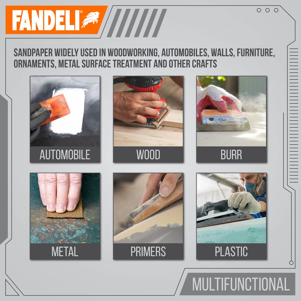 Fandeli 36021 060 Grit Multipurpose Sandpaper Sheets, Brown , 9" x 11", 25-Sheet
