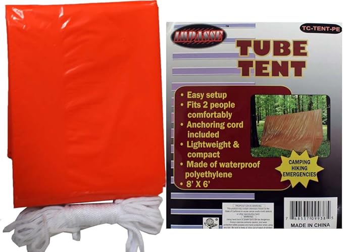 Orange 8' x 6' 11 OZ TUBE TENT - Camping, Backpacking or Backyard Sleep Overs