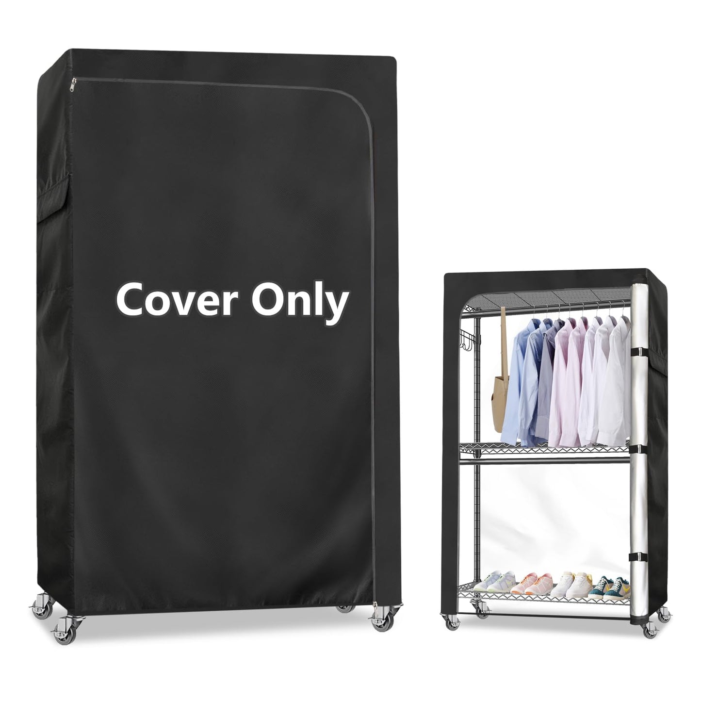 Rileytee Garment Rack Cover,600D Heavy Duty Waterproof Clothing Rack Cover,Clothes Rack Cover with Zipper for Metal Garment Rack(Black,46"W x 18"D x 80"H,Cover Only）