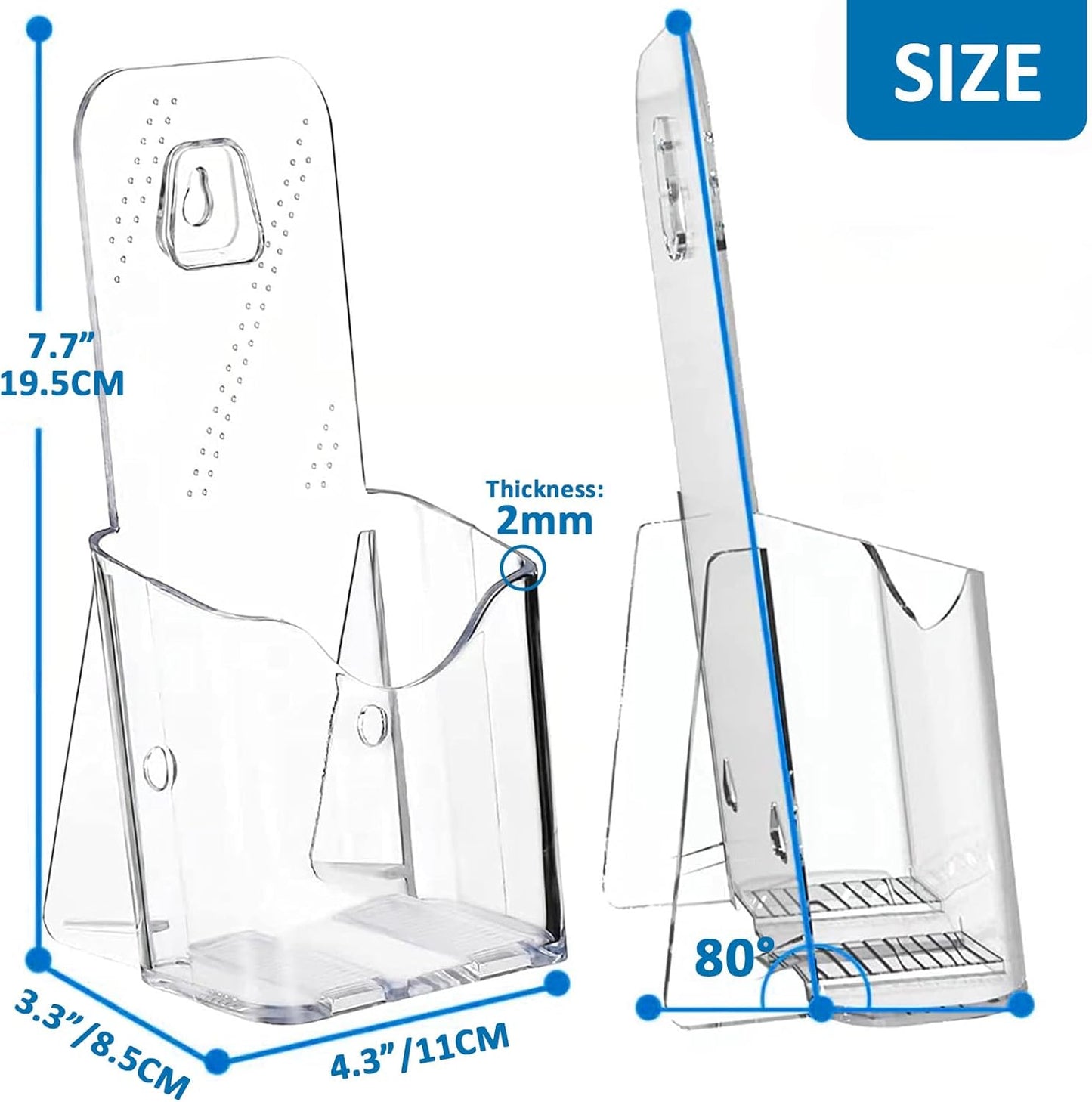 Acrylic Brochure Holder 4x9 Inch, Clear Pamphlet Holder Display Stand for Trifold 4 Inch Flyers, Booklets, Table Signs, Plastic Rack Card Holder for Office, Home, Store, 6 Pack