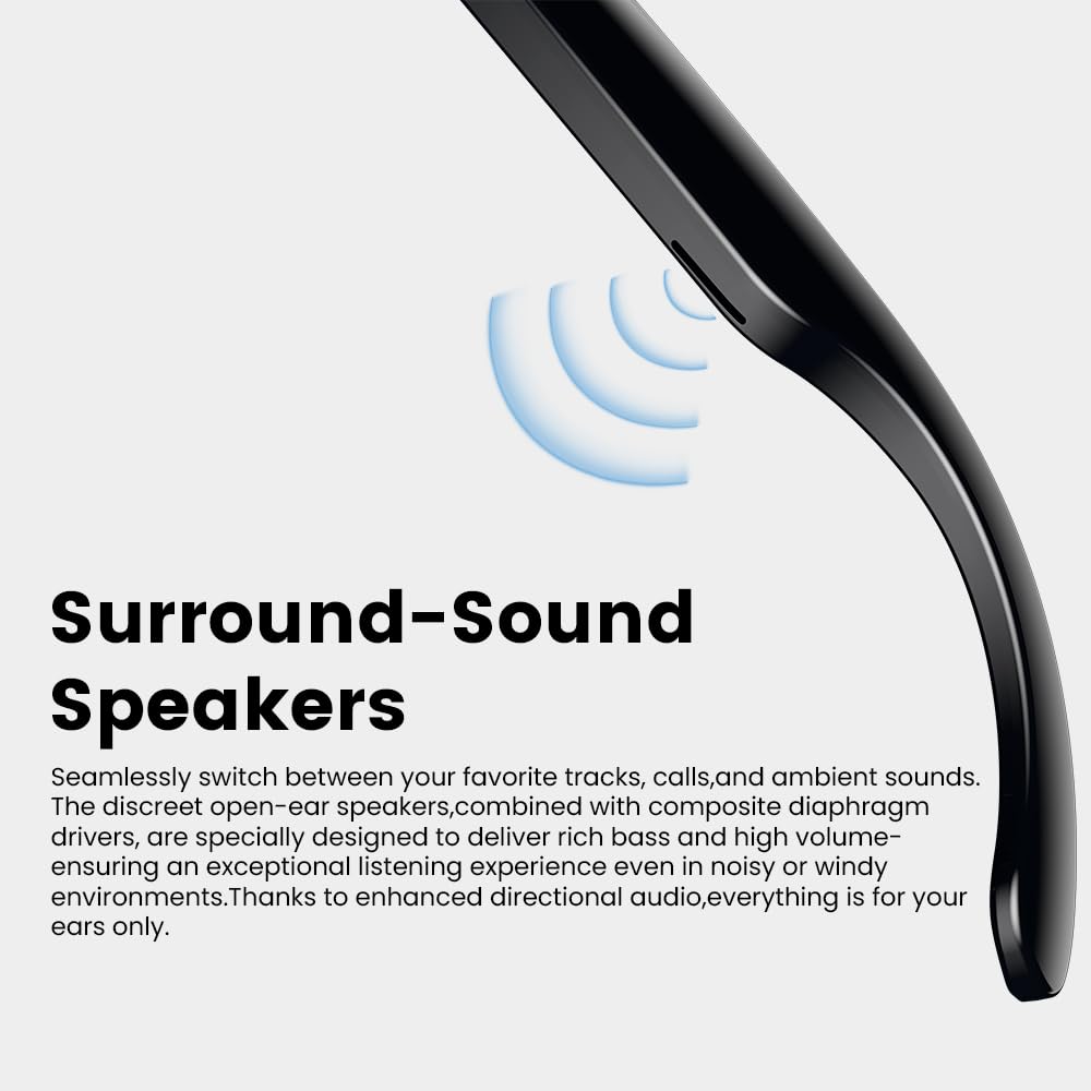 Smart Ai Camera Glasses - 500W Hd Camera, Bluetooth 5.3, Voice Control, Open-Ear Speakers, 230Mah Battery, Blue Light Protection