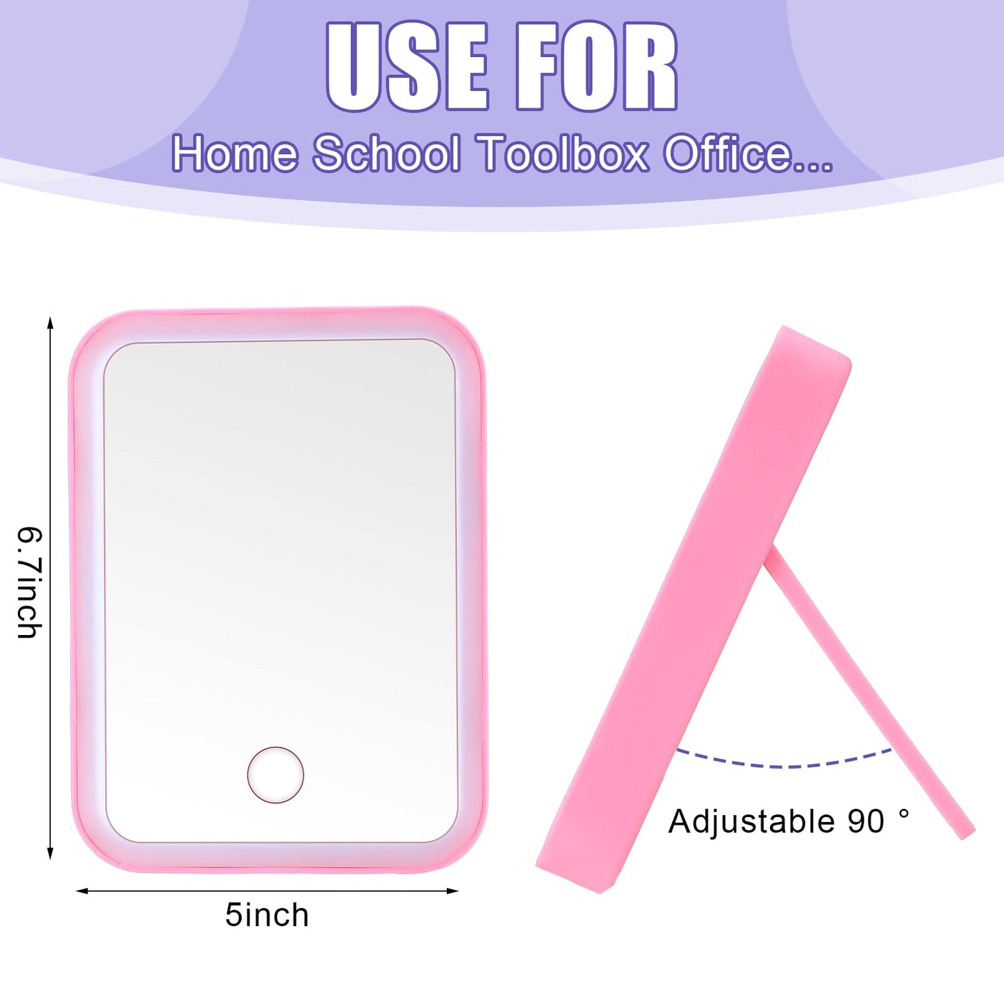 Sintuff 2 Pcs Light Up Locker Mirror Accessories Rectangular Magnetic Mirror for Locker, Bathroom, Household Refrigerator, Works