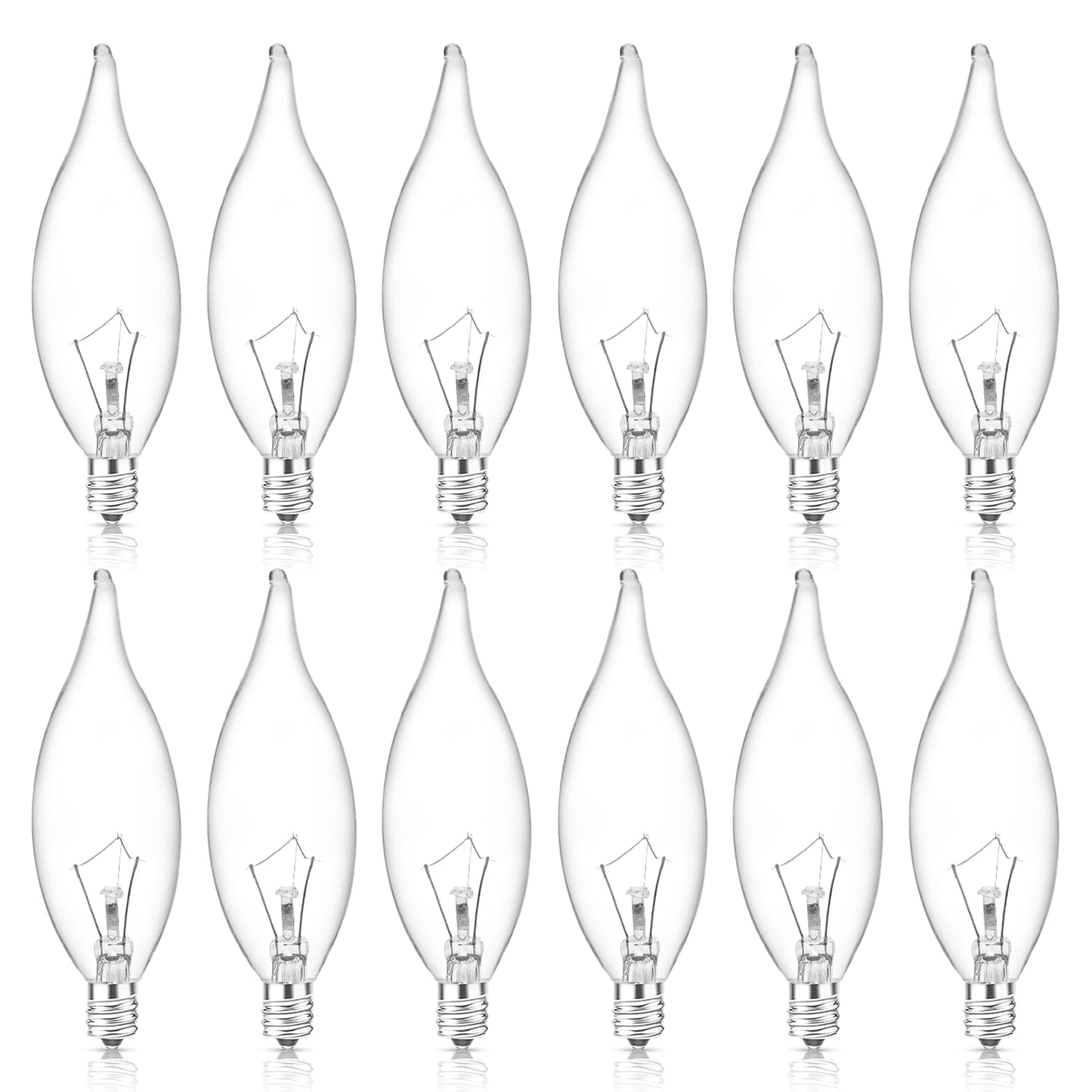 E12 B10 Clear Candle Base Bulb with Warm White 2700K, 40W Candelabra Light Bulbs, 400 Lumen Dimmable, 120V Incandescent Chandelier Light Bulbs for Pendants, Ceiling Fan, Wall Sconces (12-Pack)