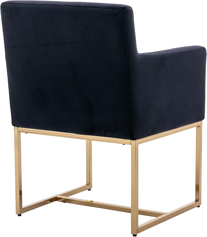 BESTANO Set of 2 Upholstered Velvet Dining Chairs with Armrest, Mid Century Modern Accent Armchairs, Modern Kitchen & Dining Room Chairs with Gold Frame, Black