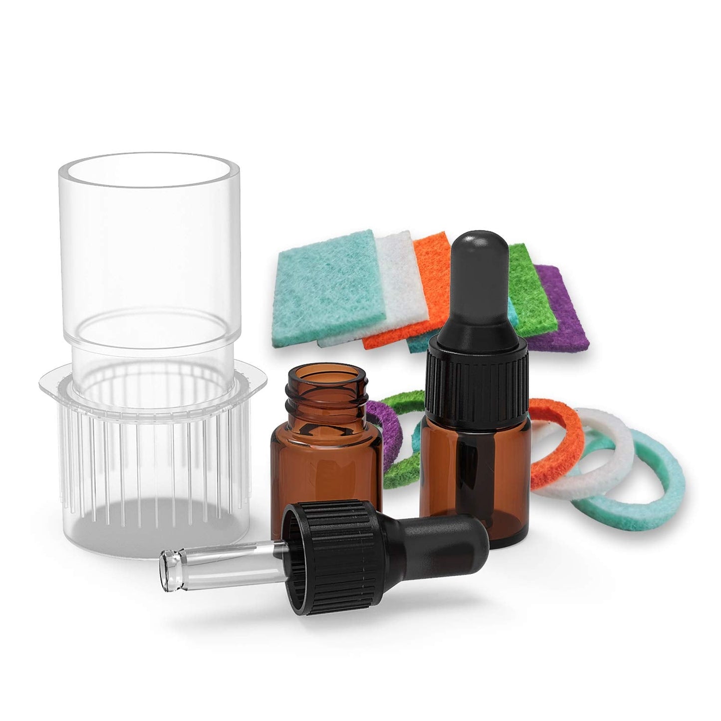 CPAP Aromatherapy Adapter - CPAP Essential Oil Infusion Adapter with 12 Refill Pads-2 2ml Amber Dropper Oil Bottles - Universal Fit