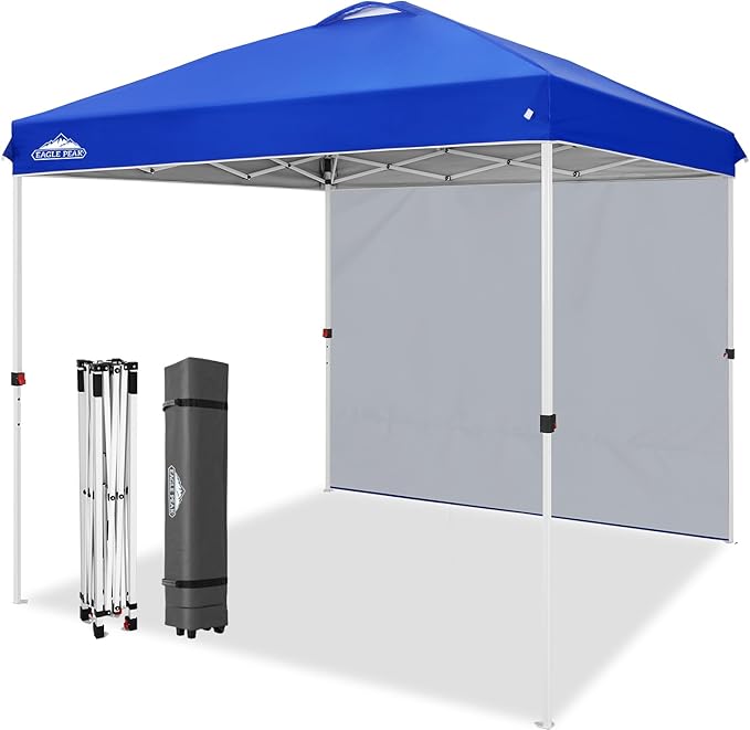 EAGLE PEAK Pop Up Canopy Tent with 1 Sidewall, Easy Setup Event Tent, Outdoor Sun Shade, Wheeled Carry Bag, Stakes and Guy...