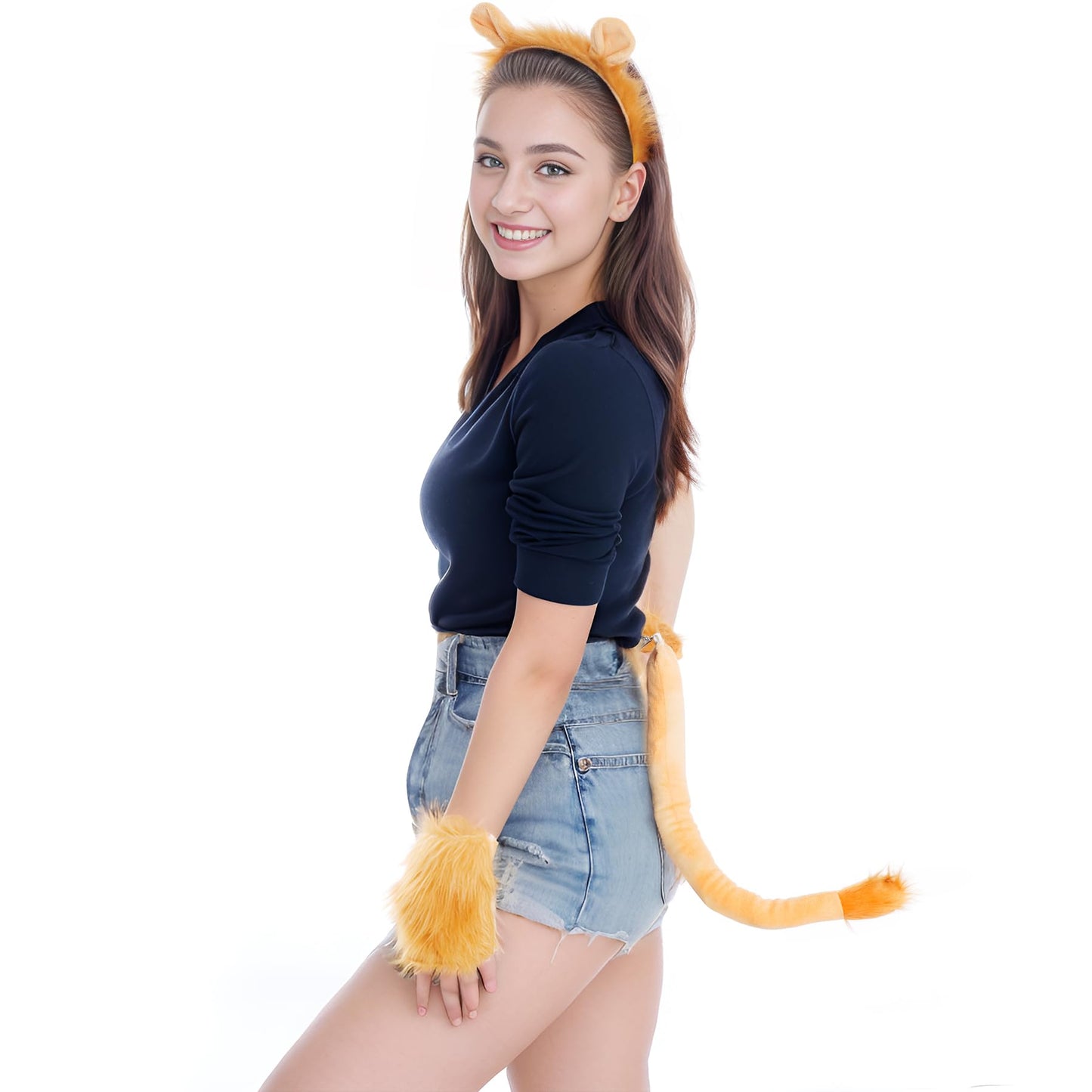 Dxhycc Lion Costume Set Lion Ears Headband, Paw Gloves and Tails for Halloween Dress-Up Accessory Kit