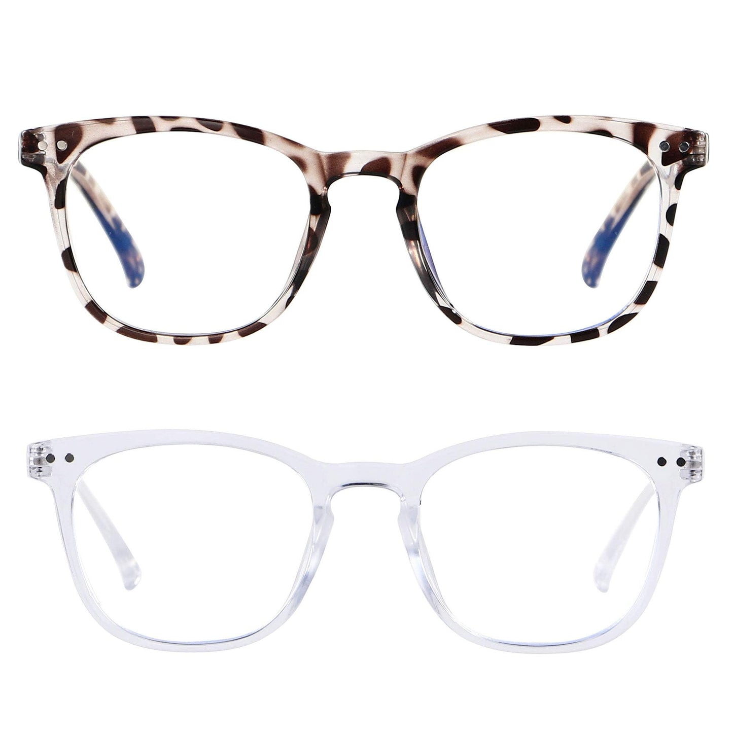 ANDWOOD Blue Light Blocking Glasses Women Men Computer Small Face Frame Bluelight Blocker Teens Square Frame 2 Pack Clear Leopar