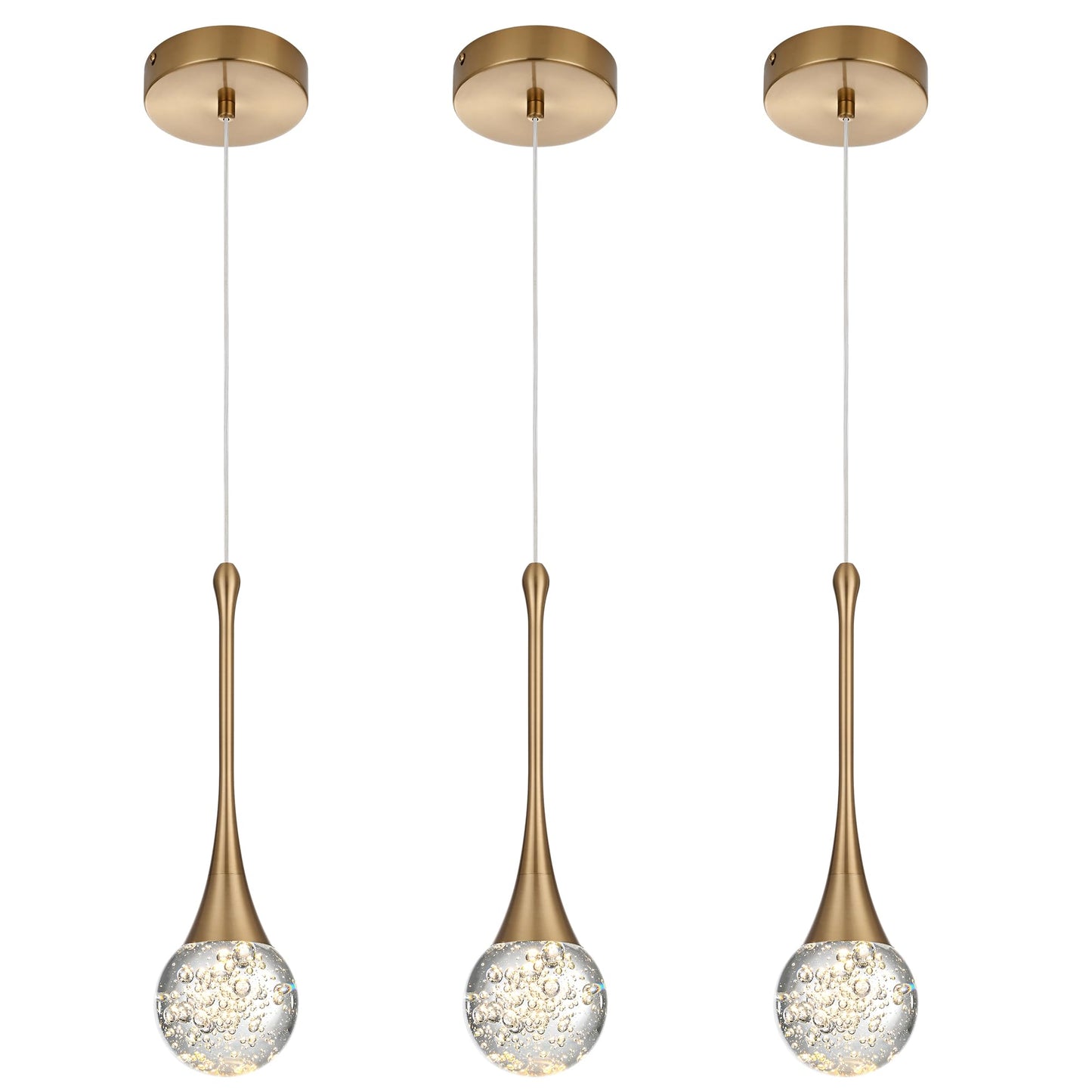 VINLUZ 3-Light Modern Crystal Chandelier, LED Bubble Raindrop Dimmable Pendant Lighting Fixture, Gold Luxury Elegant Adjustable Spiral Ceiling Light for Entryway Staircase Living Room