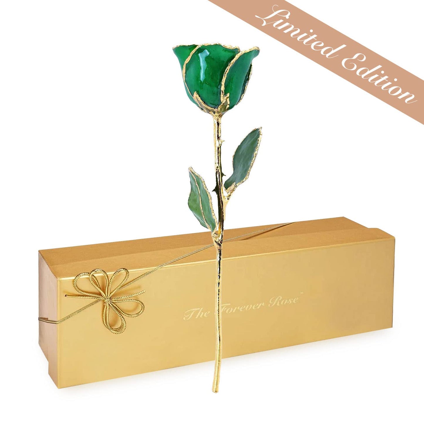 Forever Rose Hand-Dipped in 24K Gold, Emerald-Inspired May Birthstone with Sparkles, Real Rose in Luxury Gold Gift Box – Perfect Ready to Gift for May Birthday or Any Occasion