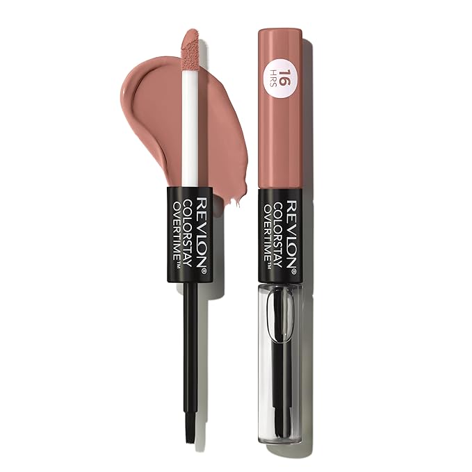Revlon Liquid Lipstick with Clear Lip Gloss, ColorStay Overtime Lipcolor, Stocking Stuffer for Women, 540 Unstoppable Nude, 0.07 fl oz