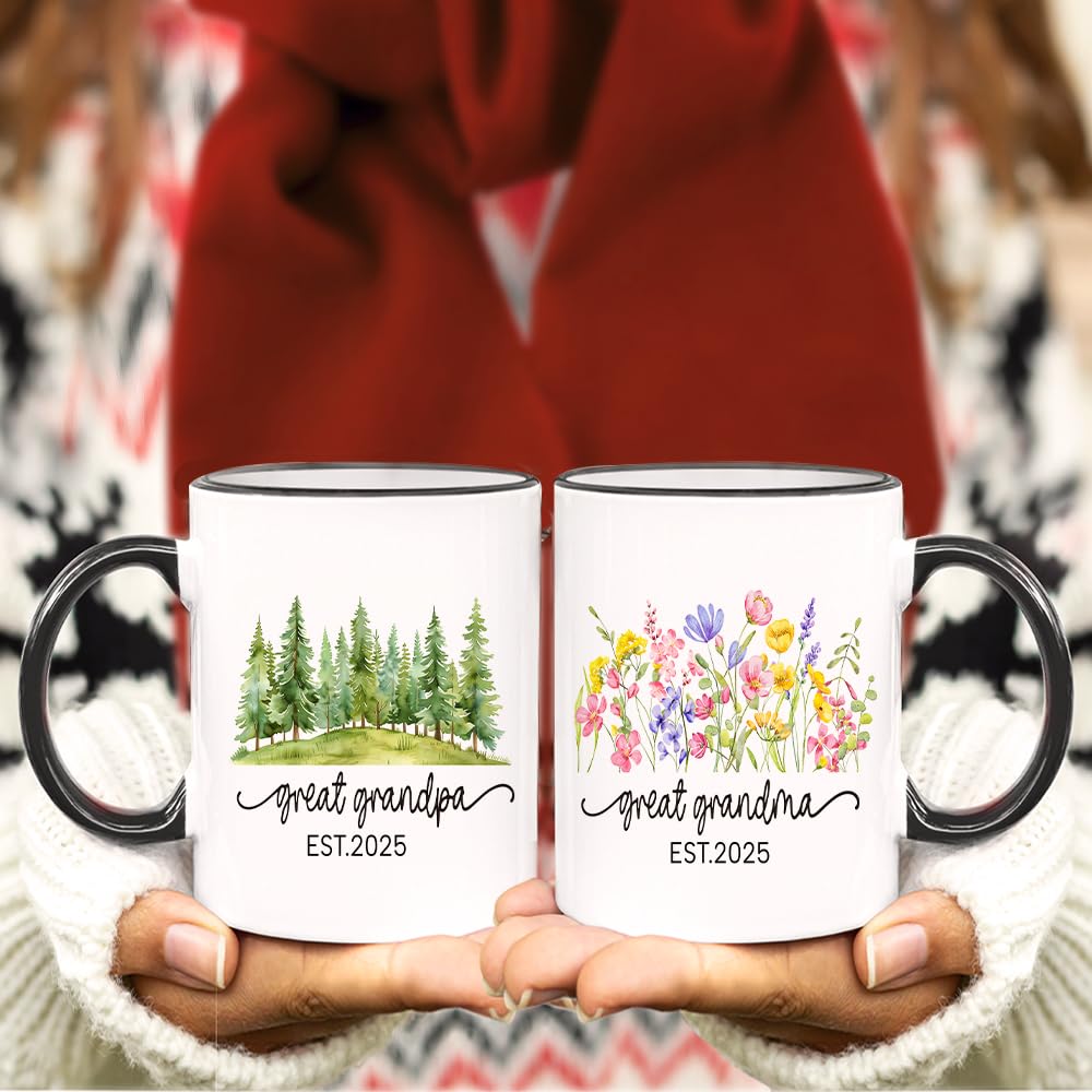 Fatbaby New Great Grandparents Gifts First Time 2025, Pregnancy Announcement for New Great Grandparents Mug Set, Promoted To Great Grandparents Great Grandma Grandpa 2025 Mugs 11 OZ
