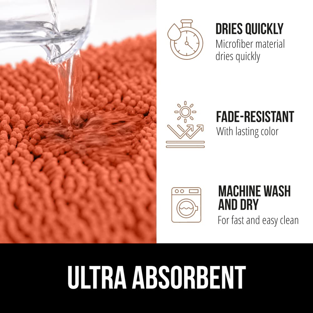 GORILLA GRIP Bath Rug Mat, Thick Soft Absorbent Chenille, Quick Dry Microfiber Mats, Rubber Backing Washable Shower Floor Rugs, Bathmat Runner, US Designed Bathroom Home Decor Accessories 24x17, Coral