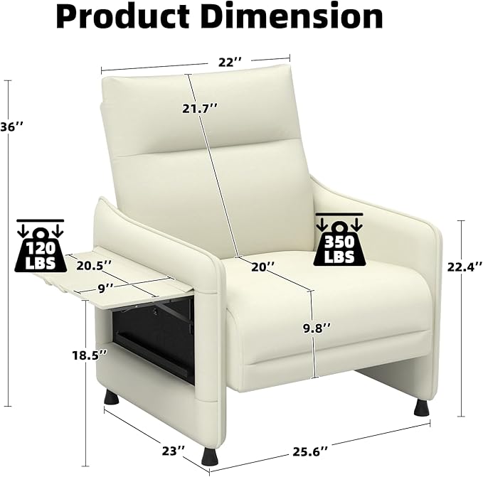 Tbillionnext Upholstered Accent Sofas Set of 2, Modern Faux Leather Sofa Chairs with Hidden Foldable Tray & Side Pocket, Rear Contour Arm Design, Small Accent Sofas for Living Room, Beige