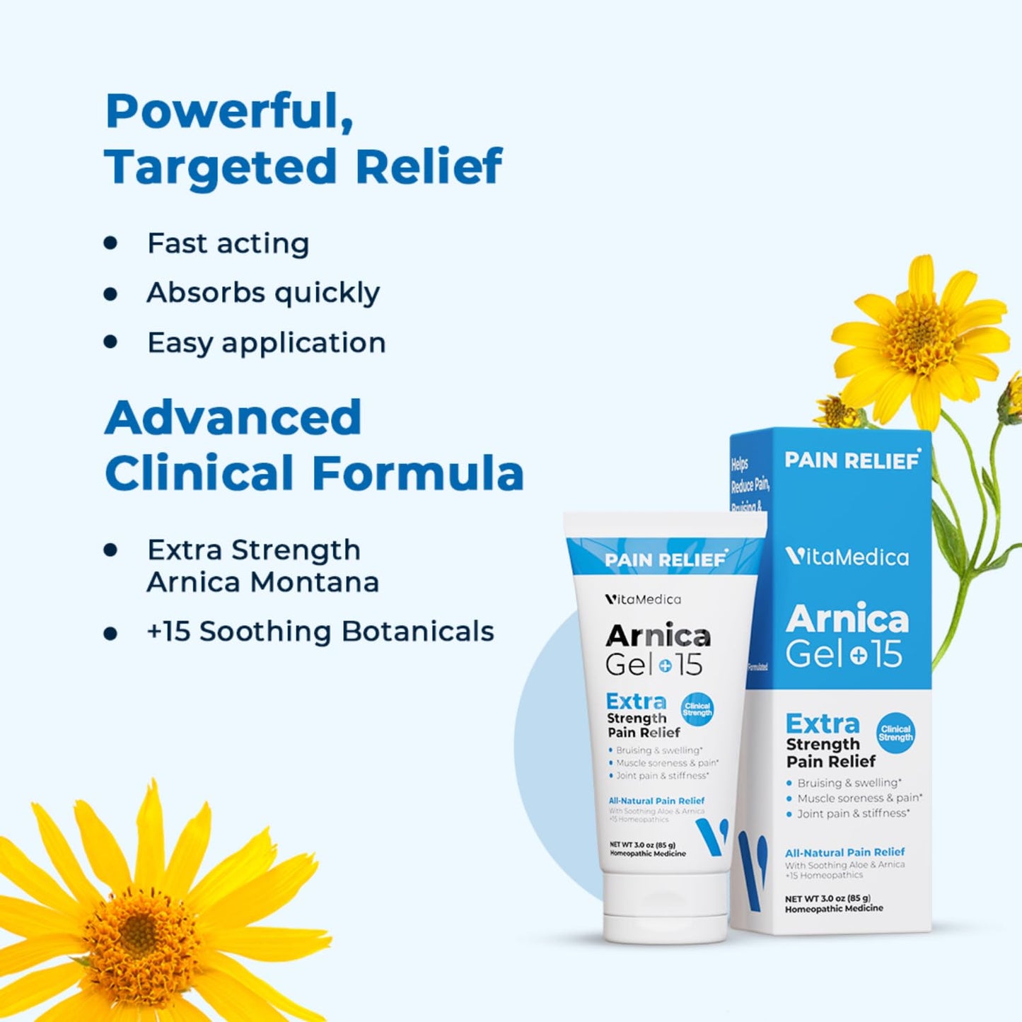 VitaMedica Arnica Gel Plus 15 Healing Plant Compounds, Extra Strength Pain Relief Formulation for Bruising, Swelling, Joint Pain, Muscle Soreness & Stiffness, All-Natural, Plant-Based, 2-Pack