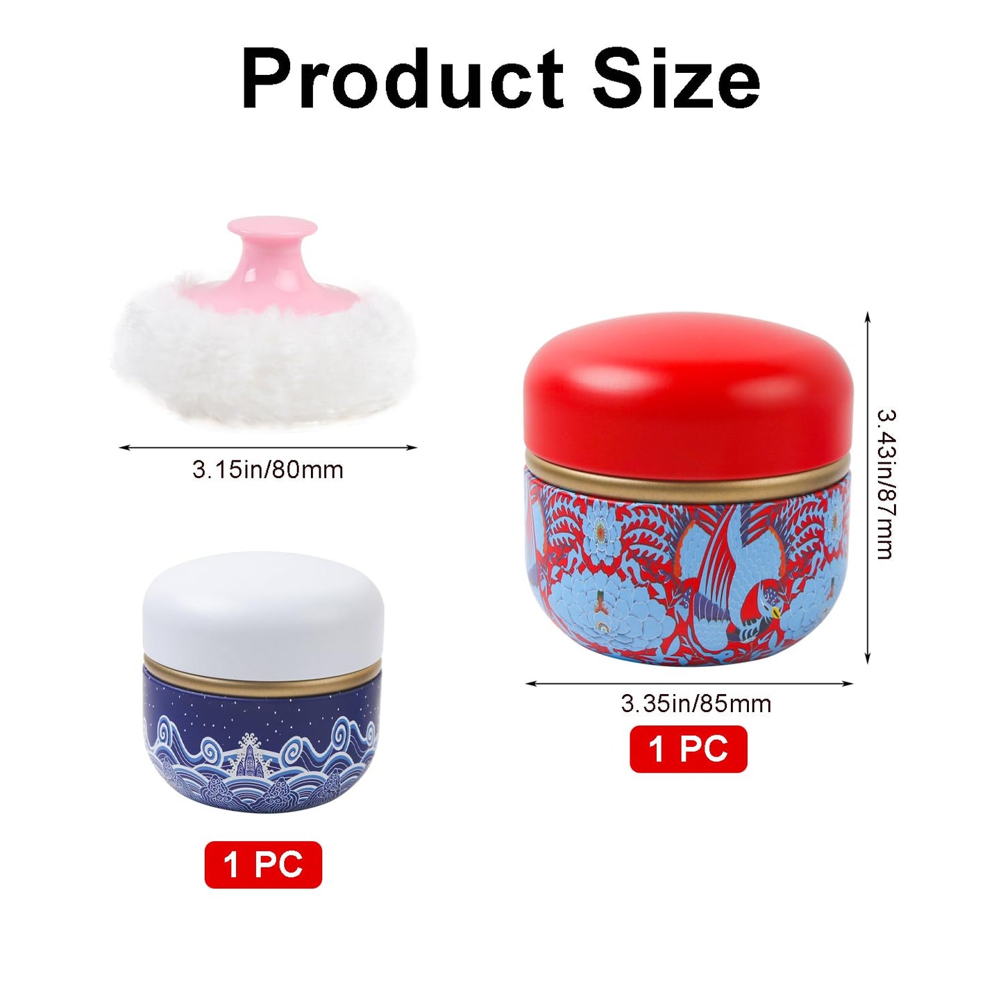ASUNFO 2 Pcs Body Powder Puff and Container Large with Powder Puffs Empty Bath Dusting Powder Box for Women Red & White