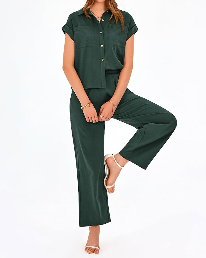 PRETTYGARDEN Womens 2 Piece sets Summer Cap Sleeve Tops Palazzo Pants Dressy Casual Vacation Travel Outfits Tracksuits