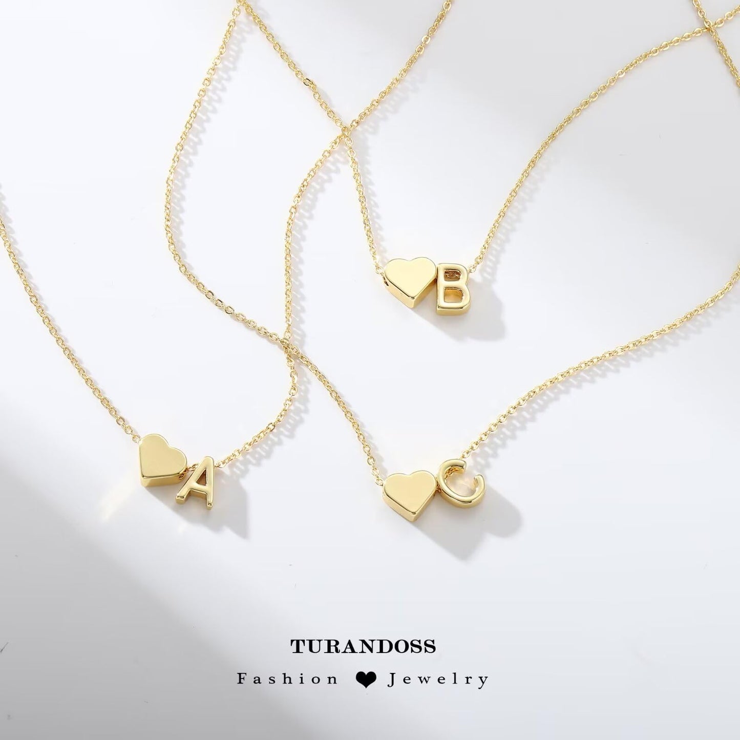 Turandoss Gold Heart Initial Necklace for Women - 18K Gold Plated Letter A Pendant Necklace Dainty Heart Necklaces Tiny Initial Necklaces Birthday Gifts for Women Jewelry