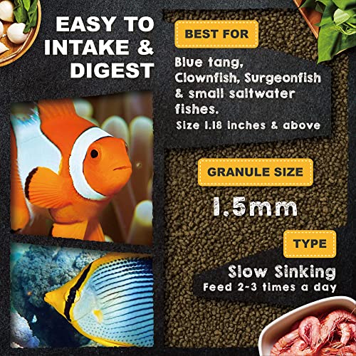 Ultra Fresh Marine Fish Food, 75% Sword Prawns + Squids, Natural Protein, Color Enhancement, for Small Saltwater Fish, Mar...