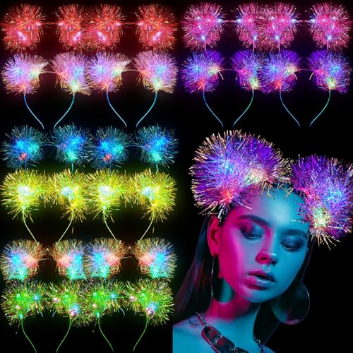 Juexica 16 Pcs Light up Cat Ears Headband with Color Change LED Cat Headband Rave Hair Accessories for New Year Party(Vivi...