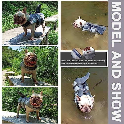 Hifrenchies Dog Life Jacket Shark Swimming Vest Dog Safety Swimsuit Floatation Life Vest for French Bulldog/Pug(M,Shark)