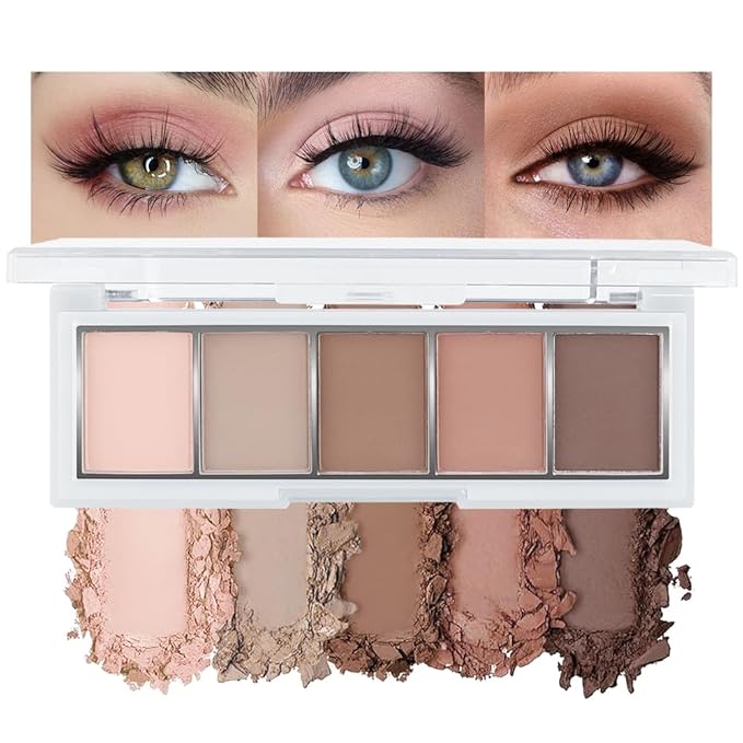 Warm Neutral Rose Brown Eyeshadow Palette – 5 Matte Shades, Soft Pink to Chocolate, Velvety Finish, Natural Everyday to Romantic Eye Looks, Blendable & Travel-Friendly Makeup for Brown Eyes 02#