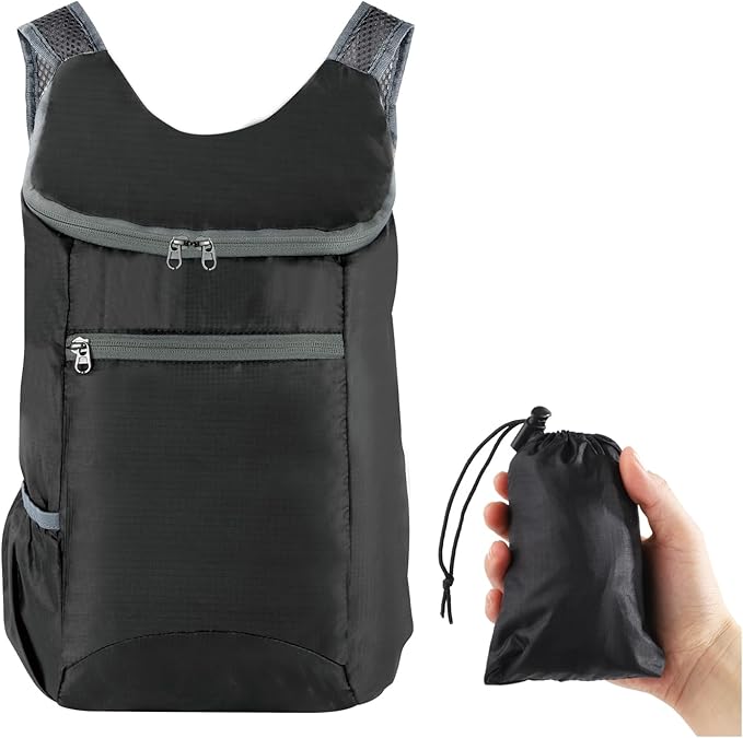 15 L Ultralight Packable Backpack, Black Travel Foldable Backpack Lightweight Collapsible Day Packs for Camping Hiking Out...
