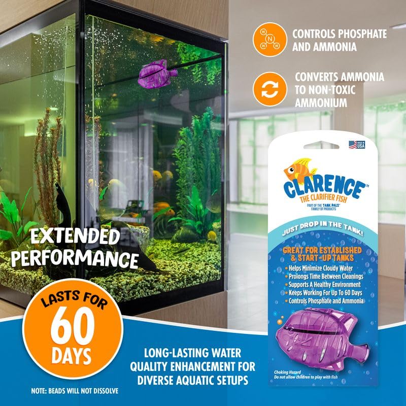 Clarence the Clarifier Fish Aquarium Water Clarifier | Clear Cloudy Fish Tank Water Treatment, Safe for Freshwater & Saltw...