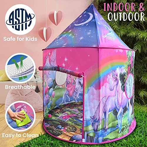 W&O Unicorn Sparkle Play Tent with Magical Unicorn Sounds - Captivating Pop Up Tent for Girls - Perfect for Indoor & Outdo...