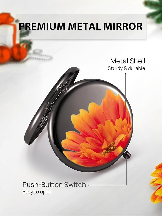 Compact Mirror Bulk, Set of 100 Double-Sided 1X/2X Magnifying Metal Pocket Makeup Mirrors(Round, Onyx Black)