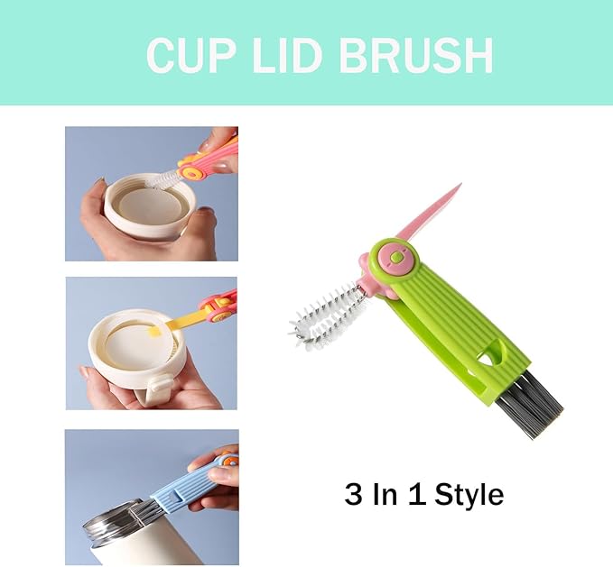 Baby Bottle Brush Set 4 in 1, Baby Bottle Cleaner, with 1P Nylon Bottle Brush, 1P Bottle Cap Brushes, 2P Straw Brushes, Bottle Brush with Nipple Cleaner and Suction Cup, BPA-Free(Green)