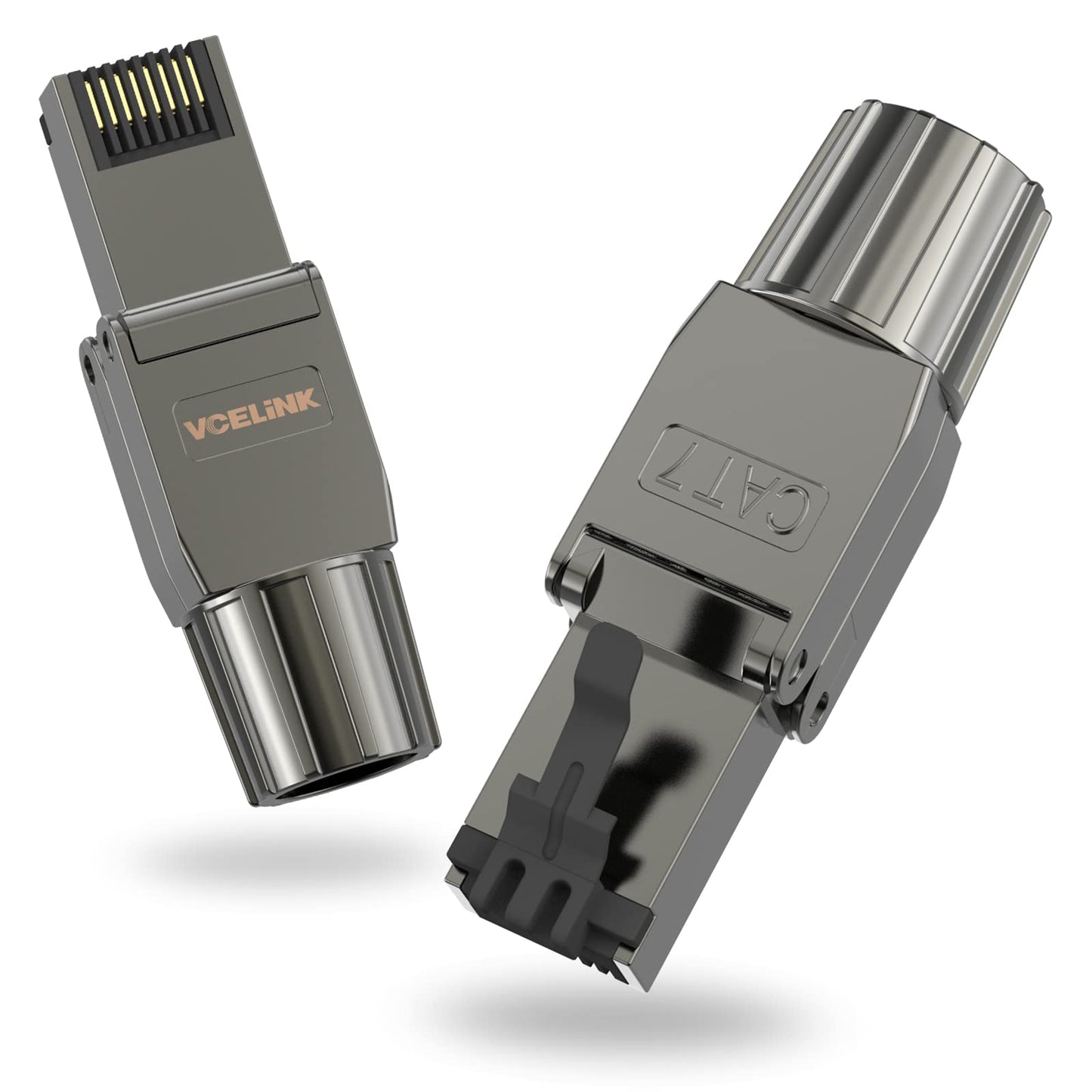 Vcelink Rj45 Connectors Tool Free Cat 7, Shielded Rj45 Modular Plugs 10 Gbps 600Mhz Poe++, Reusable Easy Cat7 Ends For 23 Awg-22