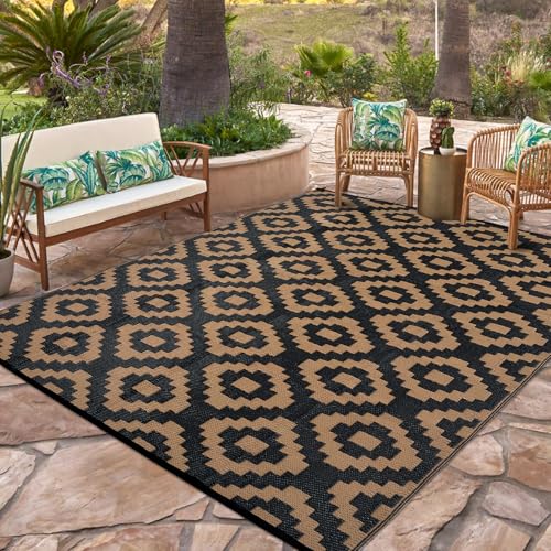 Garvee Waterproof Outdoor Rug 8x10, Outside Plastic Grass Mat for Camping, Modern Reversible Straw Rug Backyard Floor Mat ...